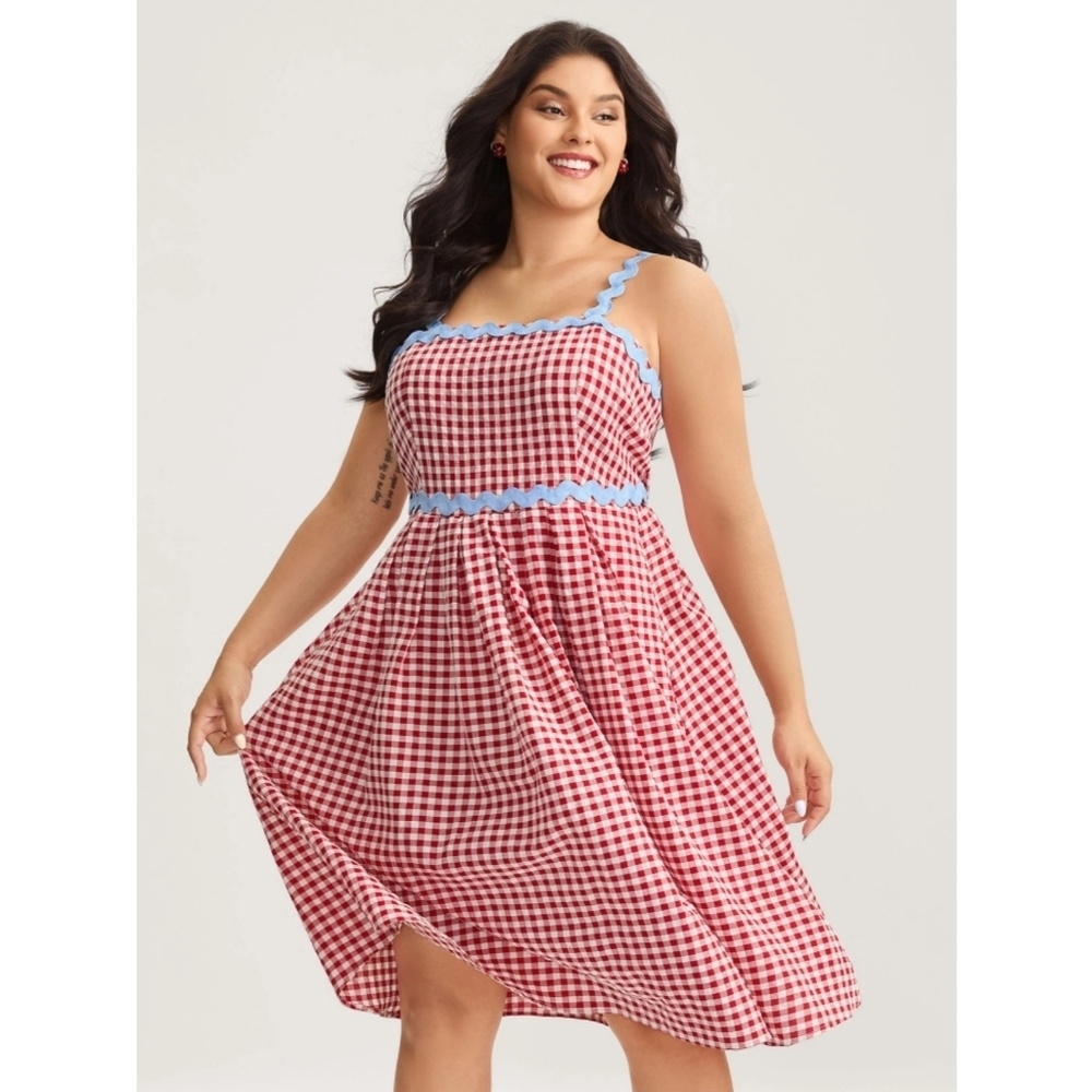 Bloomchic Red Gingham Dress with Blue Trim Size 1X (14-16) NWT